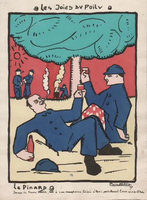 Framed Print : Cartoon, French soldiers relaxing on leave, WW1 Framed Print : Cartoon, French soldiers relaxing on leave, WW1