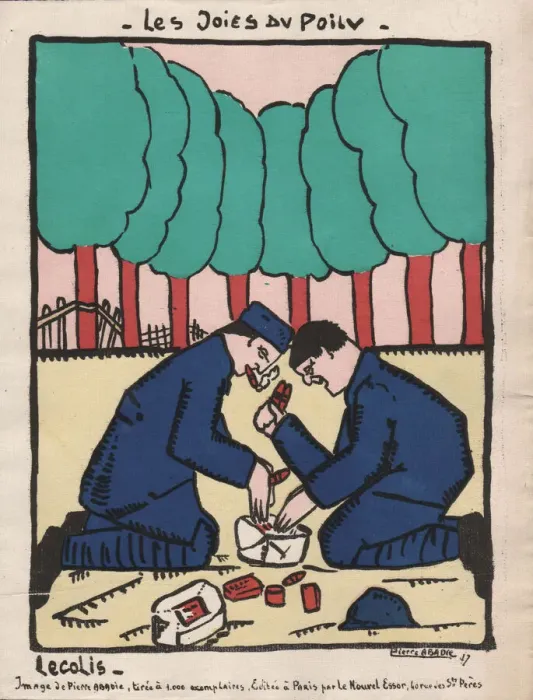 Framed Print : Cartoon, French soldiers relaxing on leave, WW1 Framed Print : Cartoon, French soldiers relaxing on leave, WW1