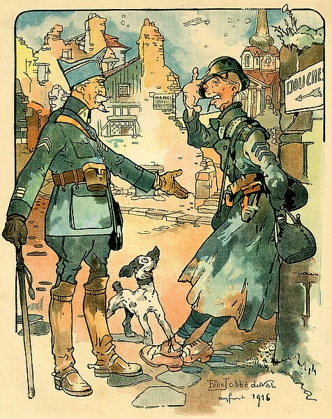 Cartoon, Two French soldiers, WW1