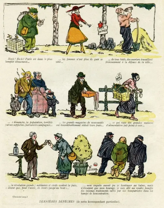 Framed Print : Cartoon, French wartime scenes, WW1 Framed Print : Cartoon, French wartime scenes, WW1