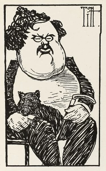 Cartoon of G K Chesterton, writer