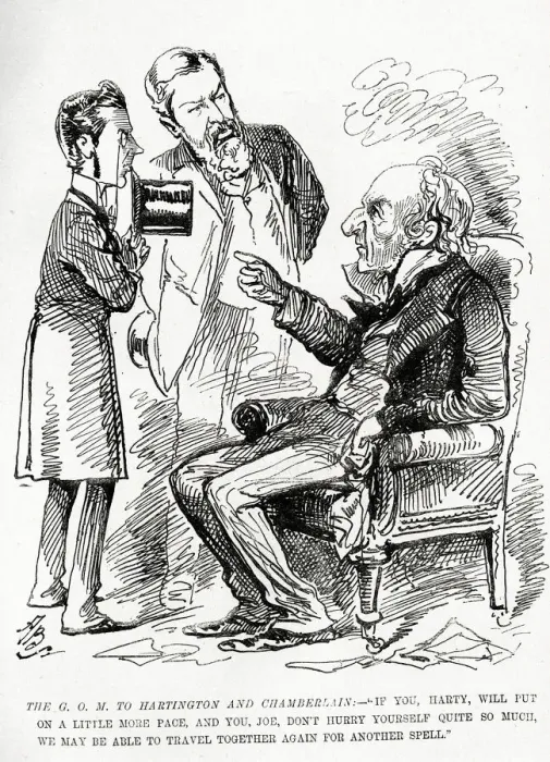 Framed Print : Cartoon, Gladstone, Hartington and Chamberlain Framed Print : Cartoon, Gladstone, Hartington and Chamberlain