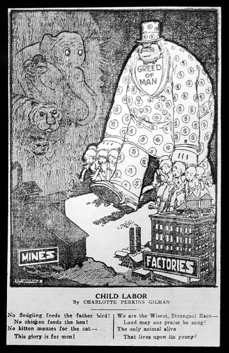 Framed Print : Cartoon about greed and child labour in America Framed Print : Cartoon about greed and child labour in America