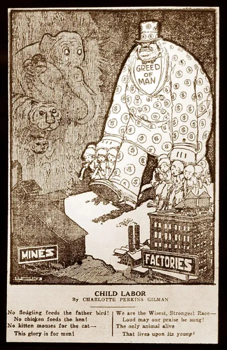 Framed Print : Cartoon about greed and child labour in America Framed Print : Cartoon about greed and child labour in America