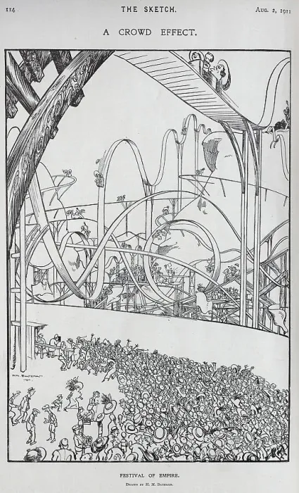 Framed Print : Cartoon by H M Bateman, of crowds queueing, big dipper ride Framed Print : Cartoon by H M Bateman, of crowds queueing, big dipper ride