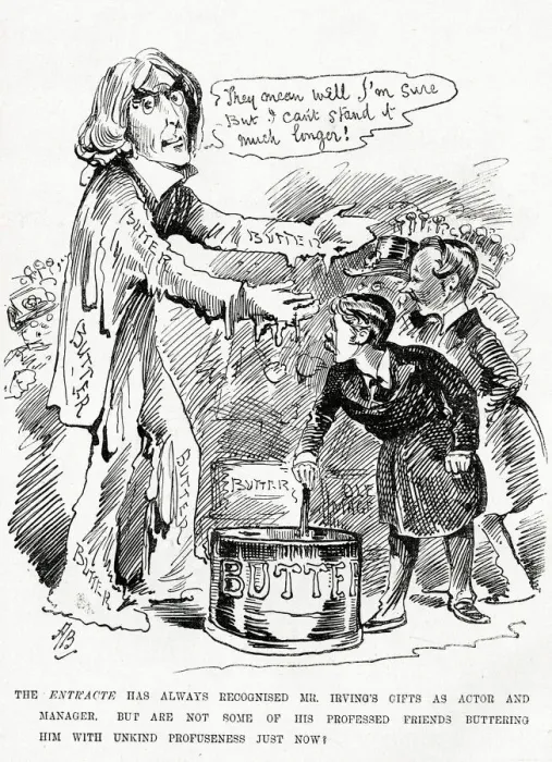 Framed Print : Cartoon, Henry Irving being buttered up Framed Print : Cartoon, Henry Irving being buttered up