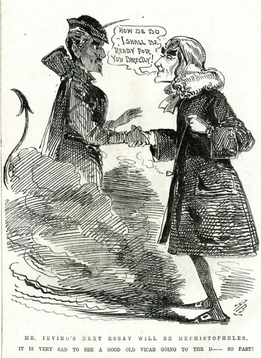 Framed Print : Cartoon, Henry Irving and Mephistopheles Framed Print : Cartoon, Henry Irving and Mephistopheles