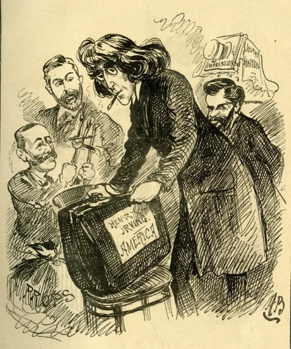 Framed Print : Cartoon, Henry Irving setting off on his American tour Framed Print : Cartoon, Henry Irving setting off on his American tour