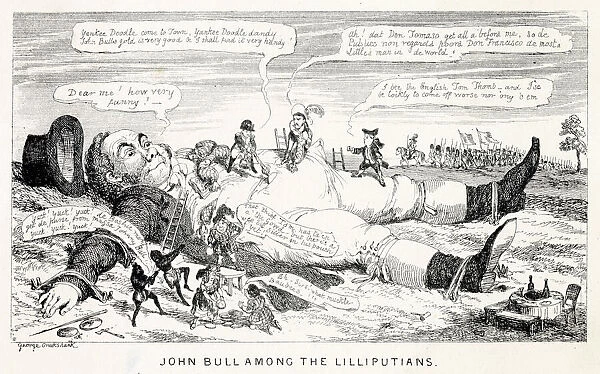 Cartoon, John Bull among the Lilliputians