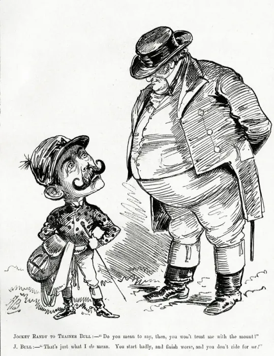 Framed Print : Cartoon, John Bull with Randolph Churchill as jockey Framed Print : Cartoon, John Bull with Randolph Churchill as jockey