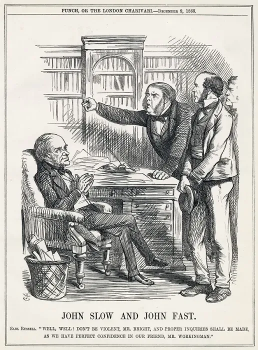 Framed Print : Cartoon, John Slow and John Fast (Russell and Bright) Framed Print : Cartoon, John Slow and John Fast (Russell and Bright)