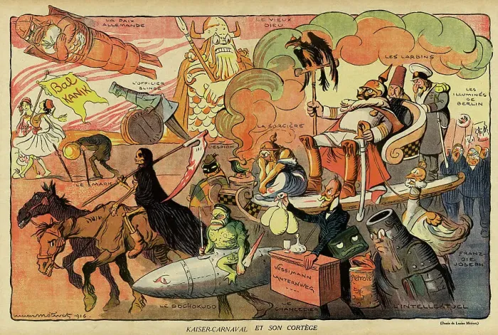 Framed Print : Cartoon, Kaiser Carnival and his cortege, WW1 Framed Print : Cartoon, Kaiser Carnival and his cortege, WW1