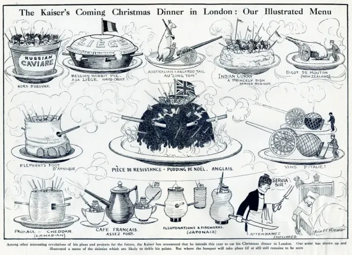 Framed Print : Cartoon, The Kaisers Christmas Dinner in London, WW1 Framed Print : Cartoon, The Kaisers Christmas Dinner in London, WW1