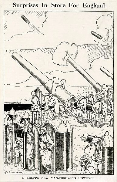 Cartoon, Krupps New Man-Throwing Howitzer, WW1. Available as Framed Prints,  Photos, Wall Art and other products #14122738