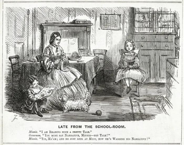 Framed Print : Cartoon, Late from School-Room 1860 Framed Print : Cartoon, Late from School-Room 1860