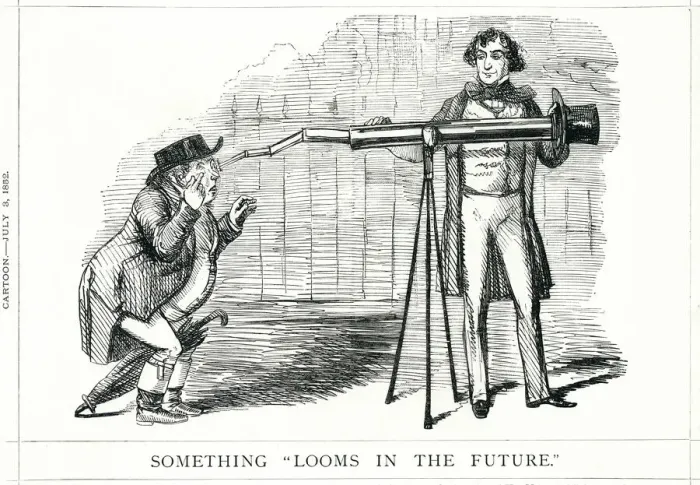 Framed Print : Cartoon, Something Looms in the Future Framed Print : Cartoon, Something Looms in the Future