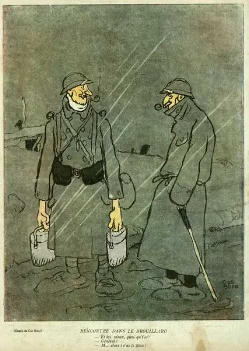 Framed Print : Cartoon, Meeting in the fog, WW1 Framed Print : Cartoon, Meeting in the fog, WW1