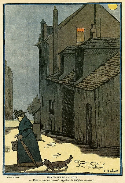 Cartoon, Montmartre by Night, WW1