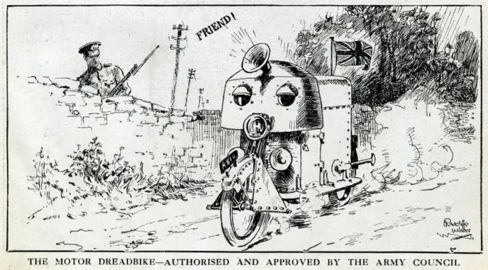 Framed Print : Cartoon, The Motor Dreadbike, WW1 Framed Print : Cartoon, The Motor Dreadbike, WW1