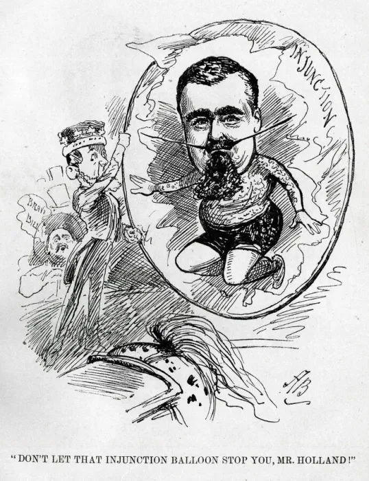 Framed Print : Cartoon, Mr Holland and the injunction balloon Framed Print : Cartoon, Mr Holland and the injunction balloon