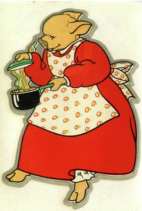 Framed Print : Cartoon, Mrs Pig cooking Framed Print : Cartoon, Mrs Pig cooking