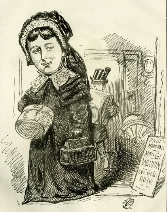 Framed Print : Cartoon, Mrs Weldon in her latest role Framed Print : Cartoon, Mrs Weldon in her latest role