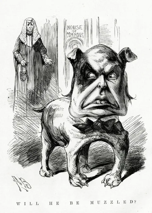 Framed Print : Cartoon, Will He Be Muzzled? Framed Print : Cartoon, Will He Be Muzzled?