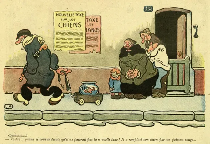 Framed Print : Cartoon, New taxes on dogs, WW1 Framed Print : Cartoon, New taxes on dogs, WW1