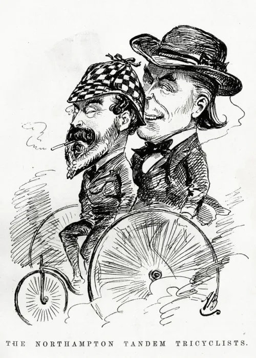 Framed Print : Cartoon, The Northampton Tandem Tricyclists Framed Print : Cartoon, The Northampton Tandem Tricyclists