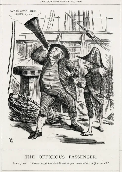 Framed Print : Cartoon, The Officious Passenger (Bright and Russell) Framed Print : Cartoon, The Officious Passenger (Bright and Russell)