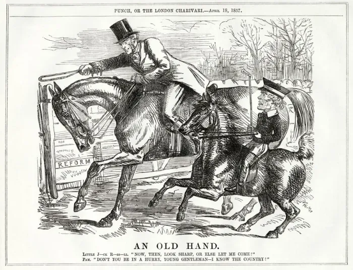 Framed Print : Cartoon, An Old Hand (Palmerston and Russell) Framed Print : Cartoon, An Old Hand (Palmerston and Russell)