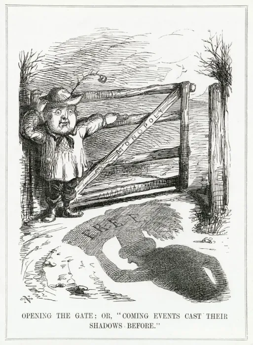 Framed Print : Cartoon, Opening the Gate Framed Print : Cartoon, Opening the Gate