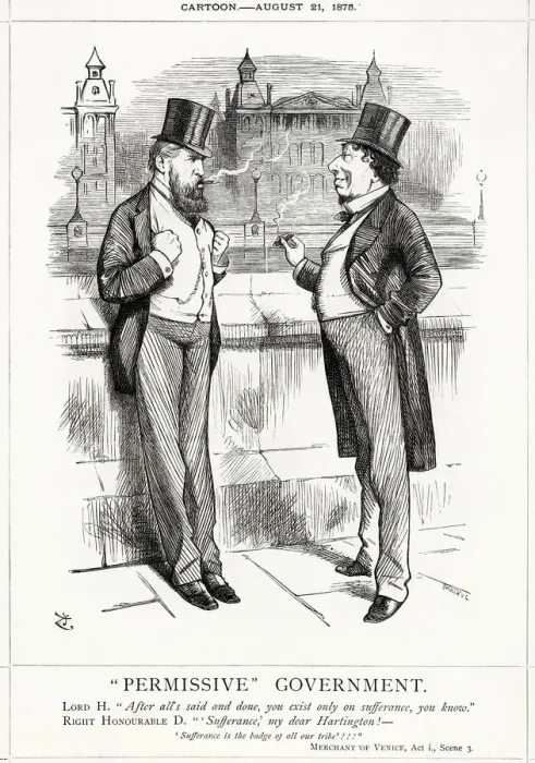 Framed Print : Cartoon, Permissive Government (Disraeli and Hartington) Framed Print : Cartoon, Permissive Government (Disraeli and Hartington)