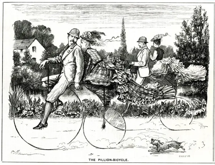 Framed Print : Cartoon, Pillion-bibycle 1875 Framed Print : Cartoon, Pillion-bibycle 1875