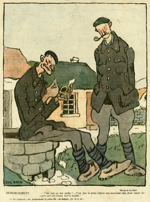 Framed Print : Cartoon, Present of tobacco, WW1 Framed Print : Cartoon, Present of tobacco, WW1