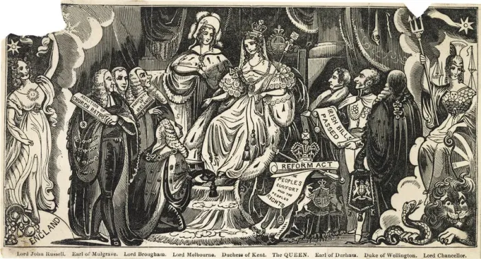 Framed Print : Cartoon, Queen Victoria and her Ministers Framed Print : Cartoon, Queen Victoria and her Ministers