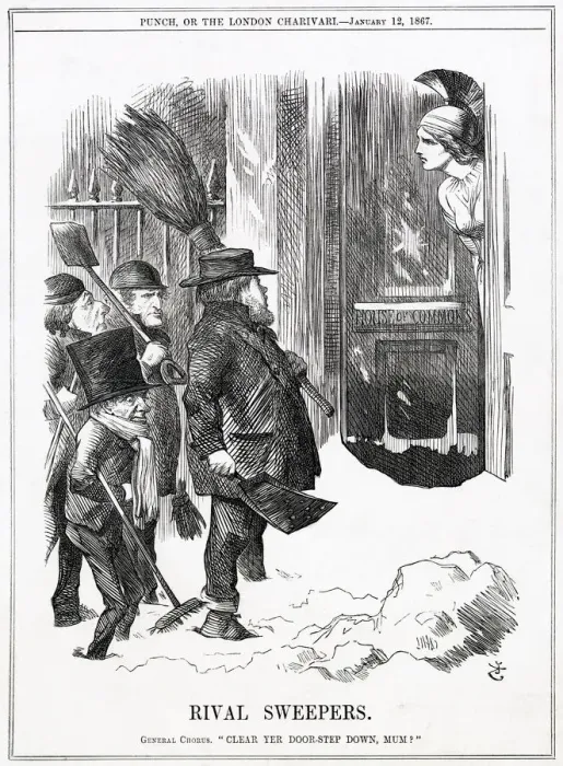 Framed Print : Cartoon, Rival Sweepers (Electoral Reform) Framed Print : Cartoon, Rival Sweepers (Electoral Reform)