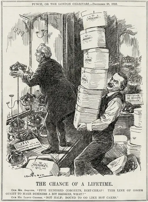 Framed Print : Cartoon, Sale of Peerages by Lloyd George and Asquith Framed Print : Cartoon, Sale of Peerages by Lloyd George and Asquith