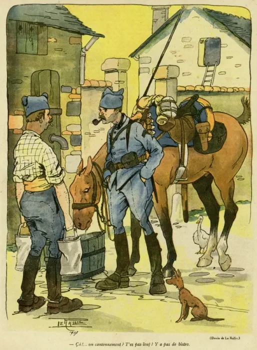 Framed Print : Cartoon, Soldiers discuss their billet, WW1 Framed Print : Cartoon, Soldiers discuss their billet, WW1
