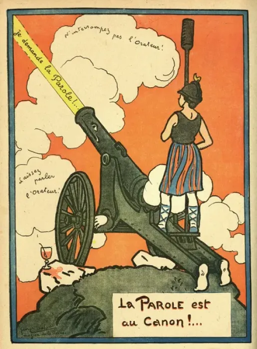 Framed Print : Cartoon, The speech is in the cannon, WW1 Framed Print : Cartoon, The speech is in the cannon, WW1