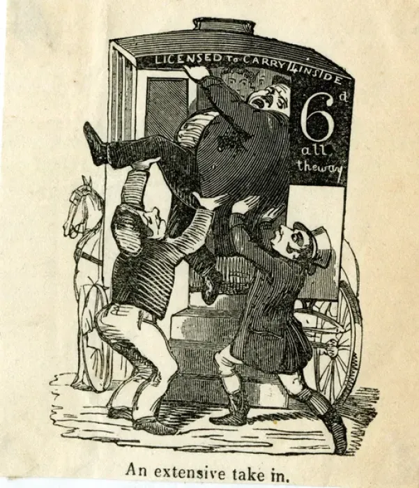 Framed Print : Cartoon, squeezing into a full carriage Framed Print : Cartoon, squeezing into a full carriage
