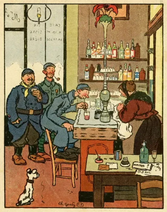 Framed Print : Cartoon, Time for a drink, WW1 Framed Print : Cartoon, Time for a drink, WW1