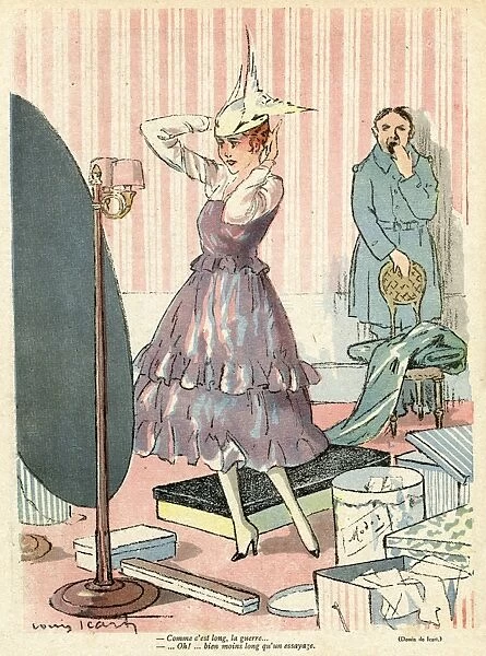 Cartoon, Trying on a new hat, WW1