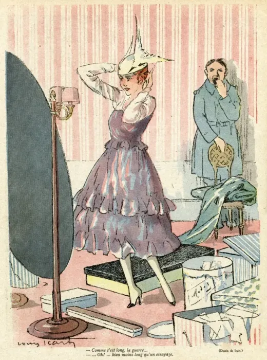 Framed Print : Cartoon, Trying on a new hat, WW1 Framed Print : Cartoon, Trying on a new hat, WW1