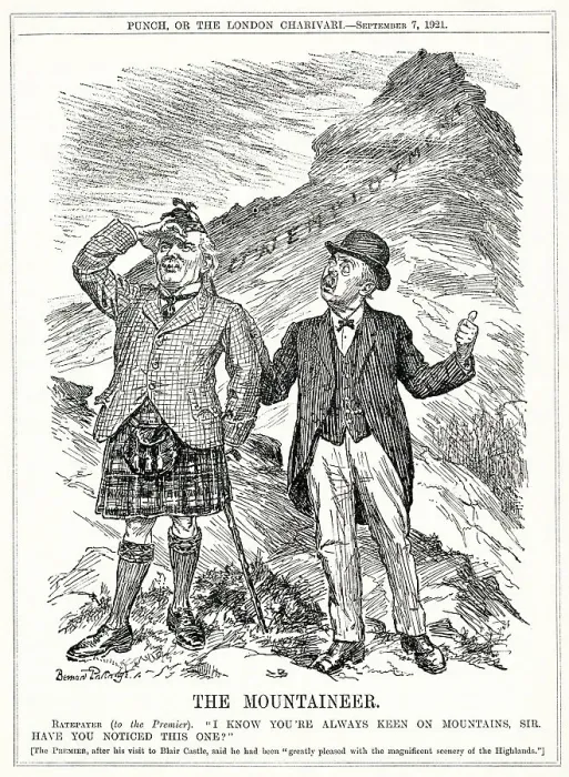 Framed Print : Cartoon, Unemployment Mountain -- LLOYD GEORGE has his attention drawn to the scale of the unemployment problem. Date: 1921 Framed Print : Cartoon, Unemployment Mountain -- LLOYD GEORGE has his attention drawn to the scale of the unemployment problem. Date: 1921