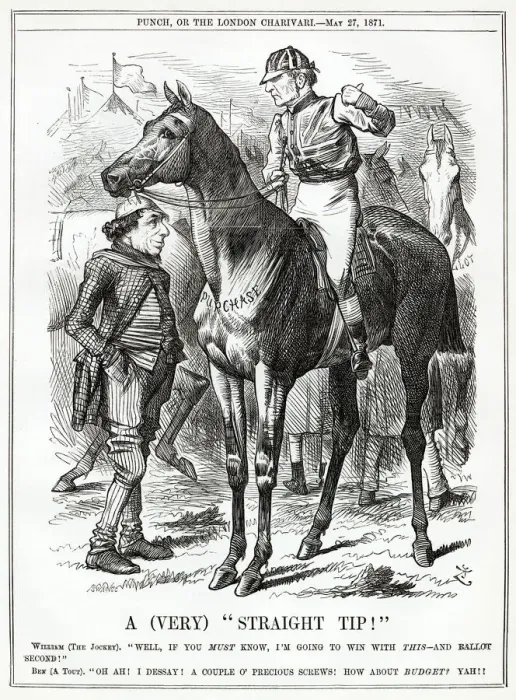 Framed Print : Cartoon, A (Very) Straight Tip! (Disraeli and Gladstone) Framed Print : Cartoon, A (Very) Straight Tip! (Disraeli and Gladstone)