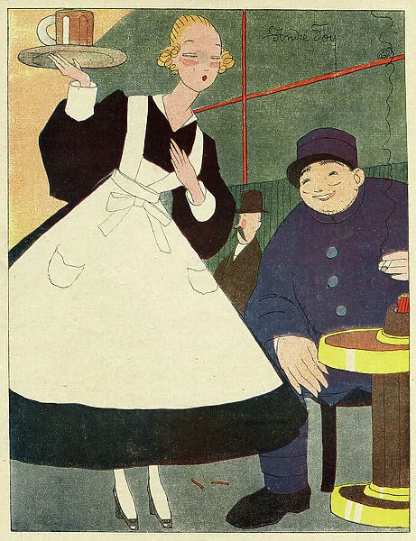 Cartoon, Waitress, WW1
