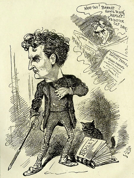 Cartoon, Wilson Barrett, preparing to play Hamlet
