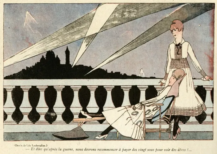 Framed Print : Cartoon, Women watching searchlights, WW1 Framed Print : Cartoon, Women watching searchlights, WW1