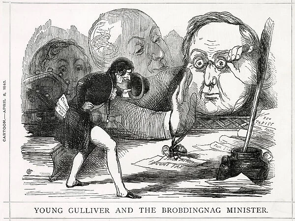 Cartoon, Young Gulliver and the Brobdingnag Minister